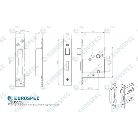 Eurospec Locks & Latches PVD / 5 Lever Sashlocks / 3" / 76mm Eurospec - Easi T 5 Lever BS Sashlock 76mm - PVD