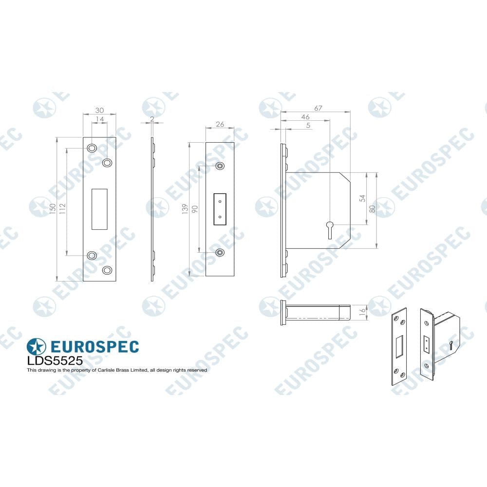 Eurospec Locks & Latches Satin Stainless Steel / 5 Lever Deadlocks / 2.5" / 65mm Eurospec - Easi-T 5 Lever Deadlock 64mm - Satin Stainless Steel