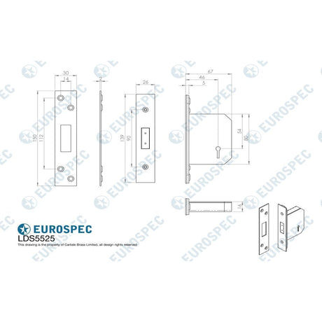 Eurospec Locks & Latches Satin Stainless Steel / 5 Lever Deadlocks / 2.5" / 65mm Eurospec - Easi-T 5 Lever Deadlock 64mm - Satin Stainless Steel