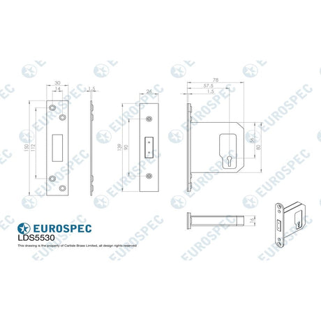 Eurospec Locks & Latches Satin Stainless Steel / 5 Lever Deadlocks / 3" / 76mm Eurospec - Easi-T 5 Lever Deadlock 76mm - Satin Stainless Steel
