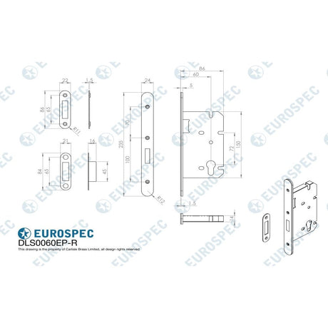 Eurospec Locks & Latches Satin Stainless Steel / DIN Euro Deadlock Eurospec - Easi T Din Euro Profile Deadlock Radius - Satin Stainless Steel