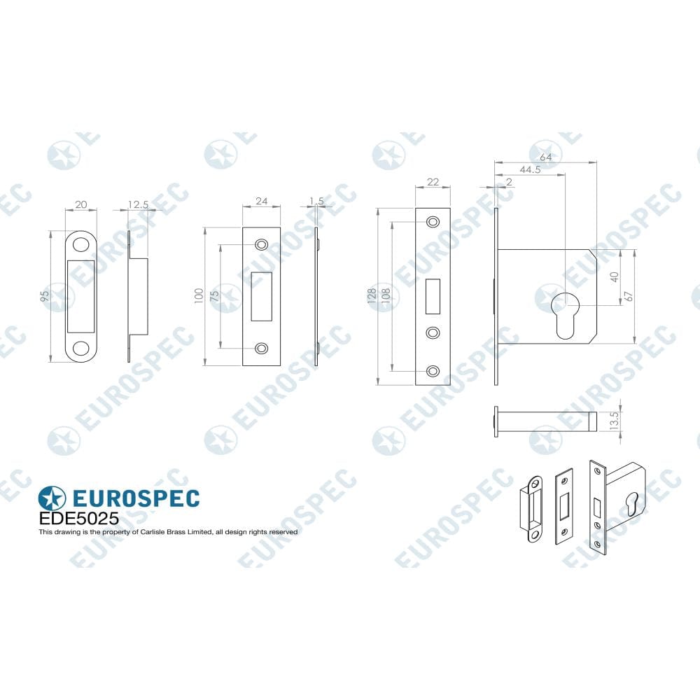 Eurospec Locks & Latches Satin Nickel / Euro Profile Deadlocks / 2.5" / 65mm Eurospec - Easi-T Economy Euro Profile Deadlock 64mm - Satin Nickel