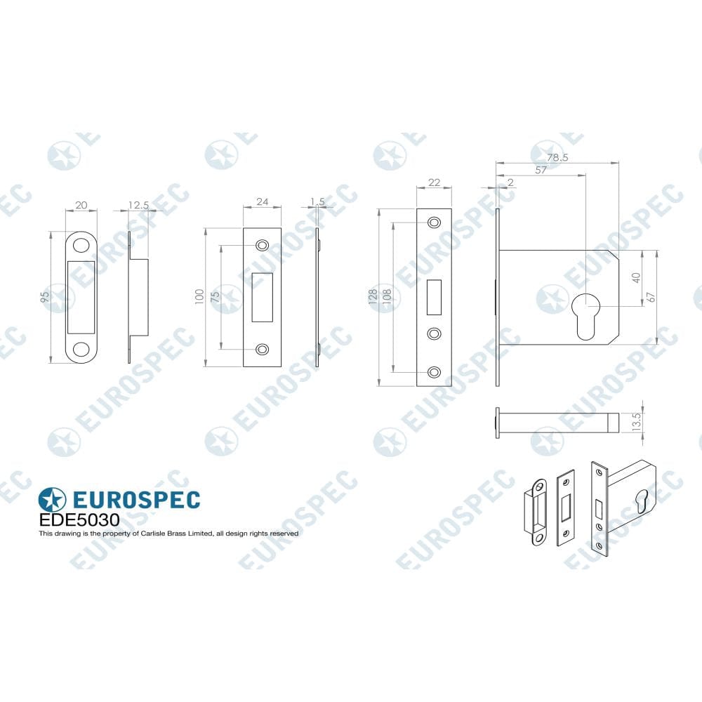 Eurospec Locks & Latches Satin Nickel / Euro Profile Deadlocks / 3" / 76mm Eurospec - Easi-T Economy Euro Profile Deadlock 76mm - Satin Nickel