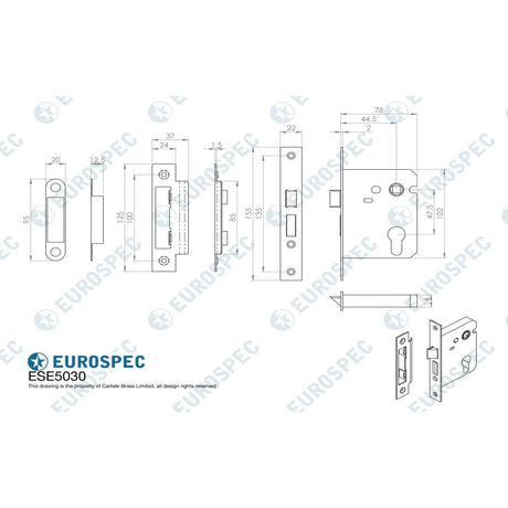 Eurospec Locks & Latches Nickel Plated / Euro Profile Sashlocks / 3" / 76mm Eurospec - Easi-T Economy Euro Profile Sashlock 76mm - Nickel Plate