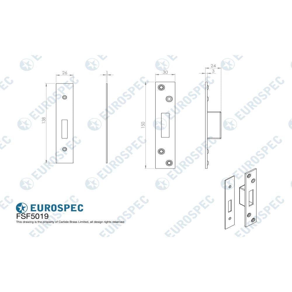 Eurospec Locks & Latches PVD / Fixing Packs Eurospec - Easi T Forend Strike & Fixing Pack To Suit Euro Profile BS Cylinder D