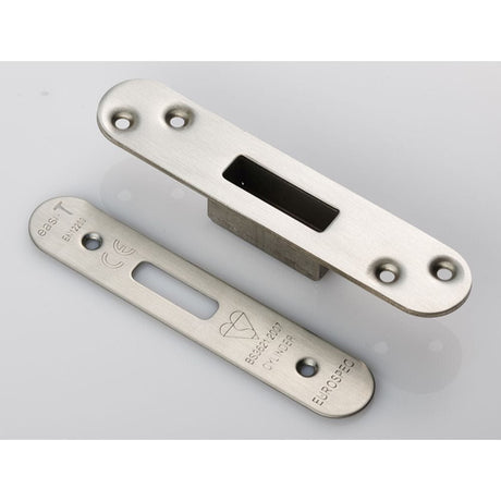 Eurospec Locks & Latches Satin Stainless Steel / Fixing Packs Eurospec - Easi T Forend Strike & Fixing Pack To Suit Euro Profile BS Cylinder D