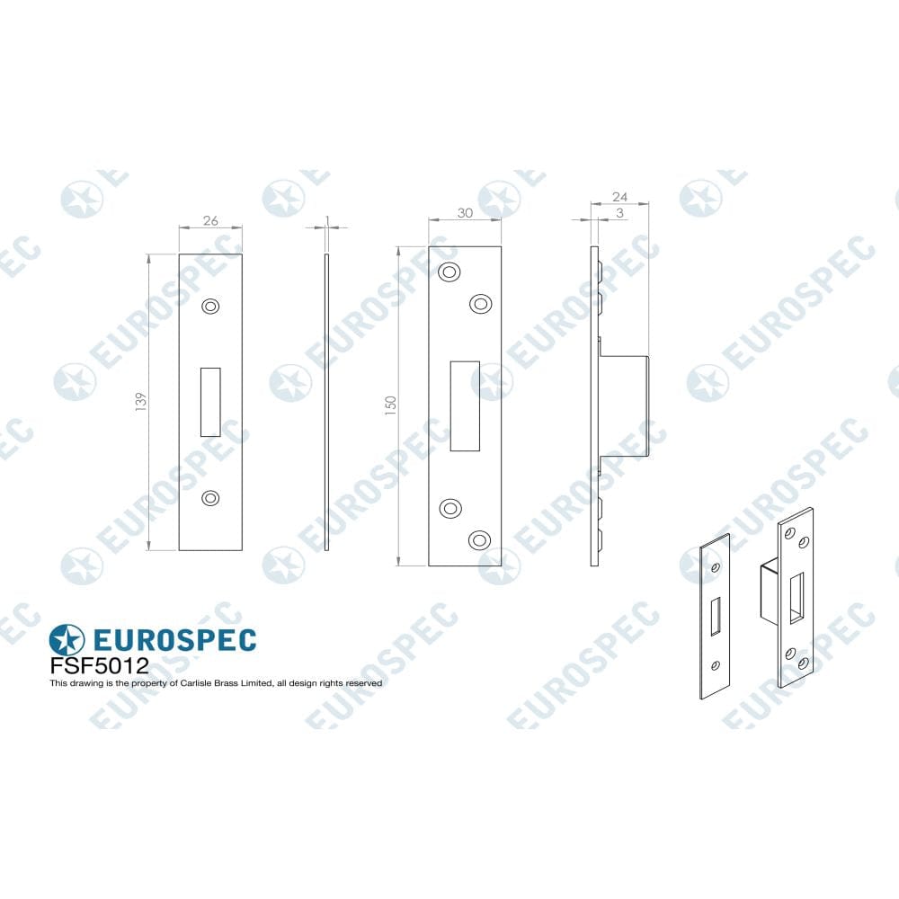 Eurospec Locks & Latches Bright Stainless Steel / Fixing Packs Eurospec - Easi T Forend Strikes & Fixing Pack To Suit BS 5 Lever Deadlock-Brigh