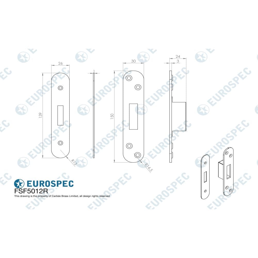 Eurospec Locks & Latches Bright Stainless Steel / Fixing Packs Eurospec - Easi T Forend Strikes & Fixing Pack To Suit BS 5 Lever Deadlock-Brigh