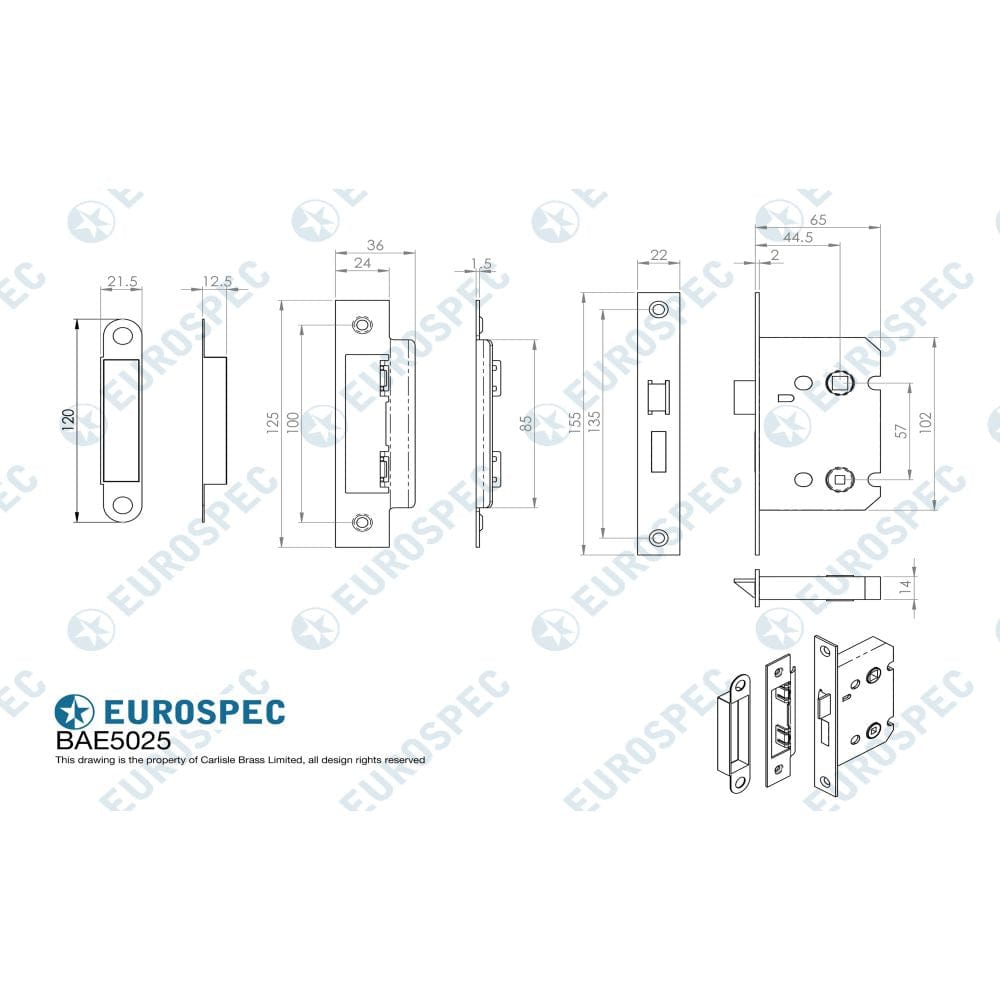 Eurospec Locks & Latches Matt Black / Bathroom Lock / 2.5" / 65mm Eurospec - Easi-T Residential Bathroom Lock 65mm - Matt Black