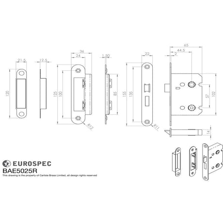 Eurospec Locks & Latches Matt Black / Bathroom Lock / 2.5" / 65mm Eurospec - Easi-T Residential Bathroom Lock 65mm - Matt Black