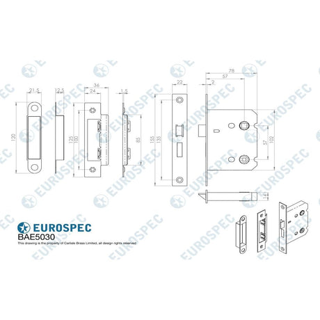 Eurospec Locks & Latches Matt Bronze / Bathroom Lock / 3" / 76mm Eurospec - Easi-T Residential Bathroom Lock 78mm - Matt Bronze