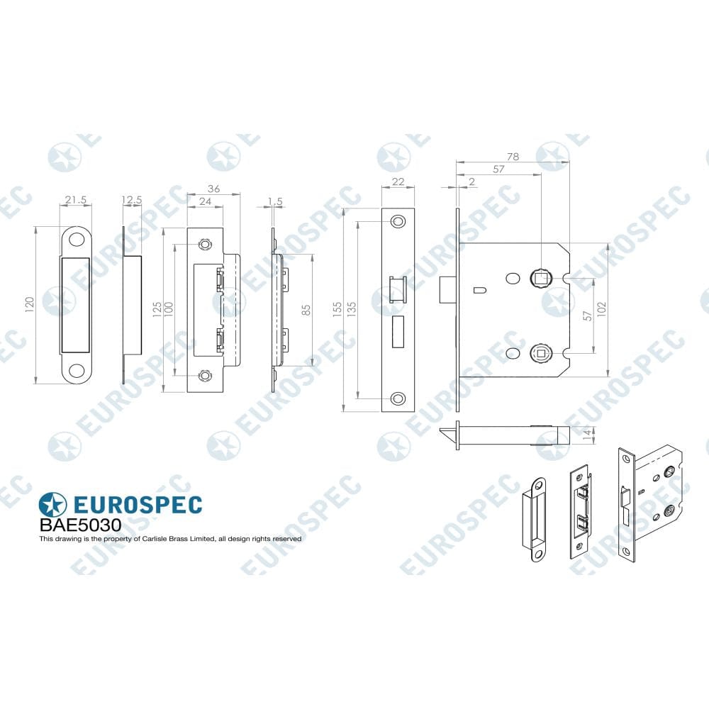 Eurospec Locks & Latches Satin Nickel / Bathroom Lock / 3" / 76mm Eurospec - Easi-T Residential Bathroom Lock 78mm - Satin Nickel