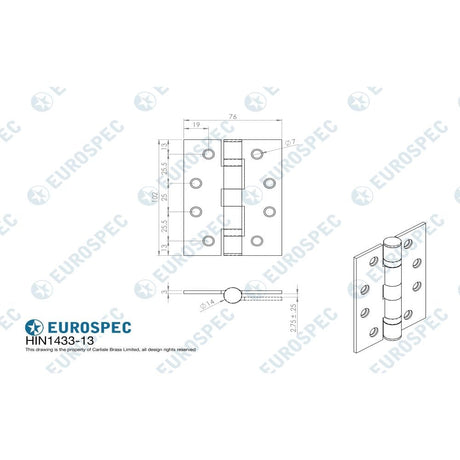 Eurospec Hinges Electro Brass / Ball Bearing Hinges / 4" x (102mm) Eurospec - Enduro Grade 13 Ball Bearing Hinge 102 x 76mm - EBP