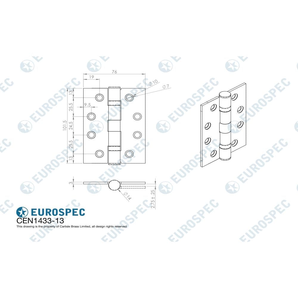 Eurospec Hinges Polished Stainless Steel / Ball Bearing Hinges / 4" x (102mm) Eurospec - Enduro Grade 13 Ball Bearing Hinge 102 x 76mm, Grade 316 Stainless Steel - BSS