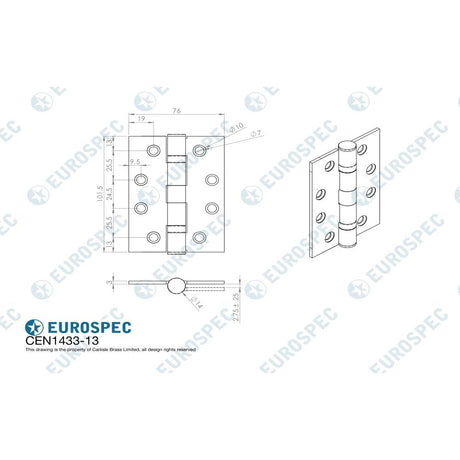 Eurospec Hinges Polished Stainless Steel / Ball Bearing Hinges / 4" x (102mm) Eurospec - Enduro Grade 13 Ball Bearing Hinge 102 x 76mm, Grade 316 Stainless Steel - BSS