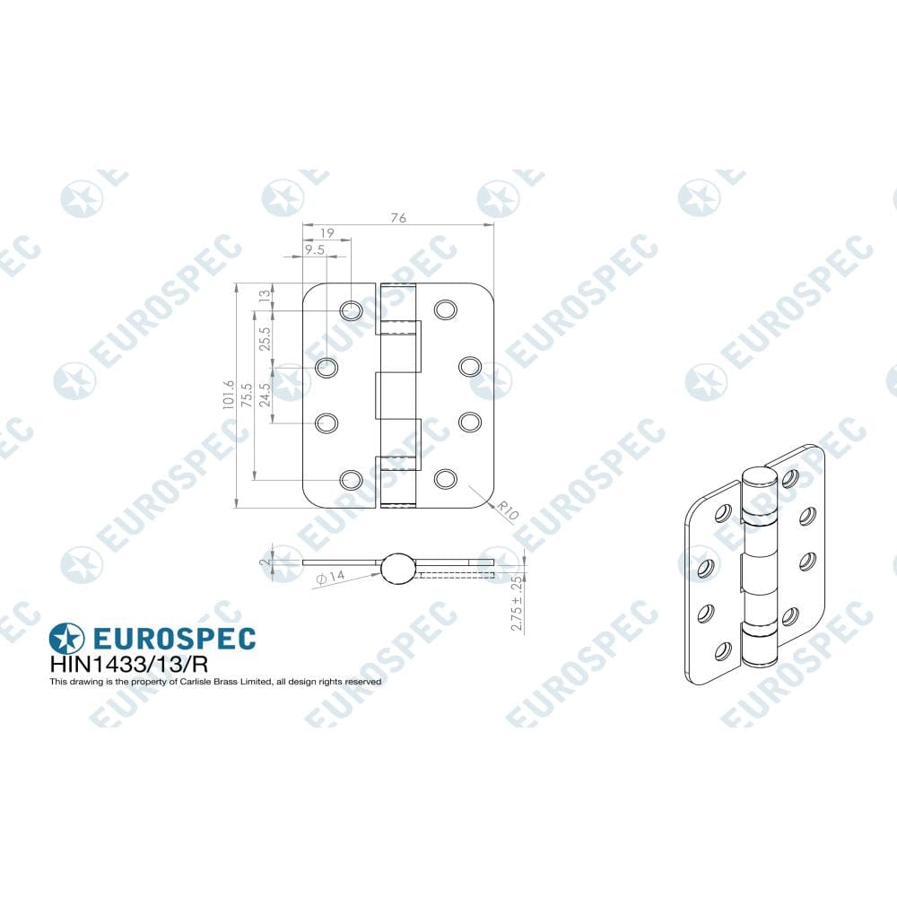 Eurospec Hinges Polished Stainless Steel / Ball Bearing Hinges / 4" x (102mm) Eurospec - Enduro Grade 13 Ball Bearing Hinge Radius 102 x 76mm - BSS