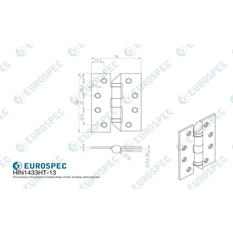 Eurospec Hinges Satin Stainless Steel / Ball Bearing Hinges / 4" x (102mm) Eurospec - Enduro Grade 13 Ball Bearing Hospital Tip Hinge Square - SSS