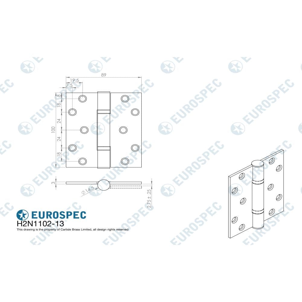 Eurospec Hinges Satin Stainless Steel / Ball Bearing Hinges / 4" x (102mm) Eurospec - Enduromax Grade 13 Thrust Bearing Hinge - SSS