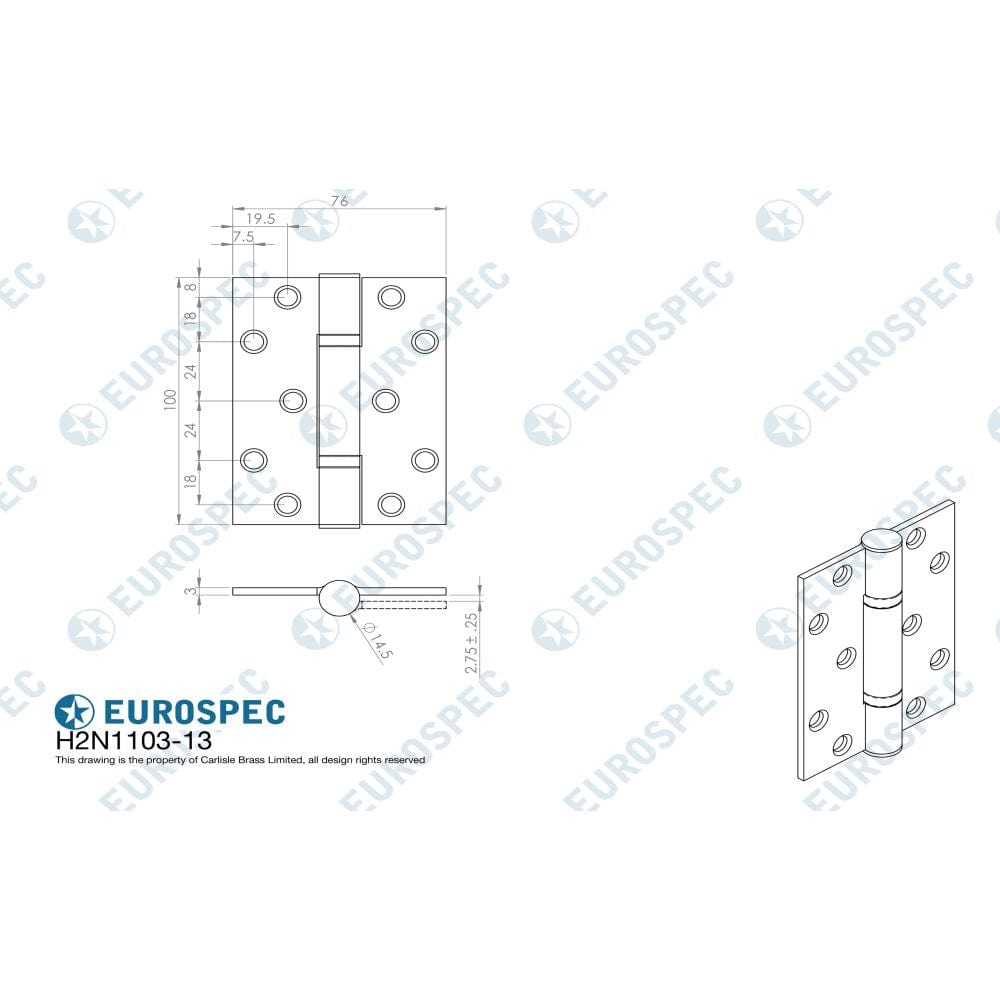 Eurospec Hinges Satin Stainless Steel / Ball Bearing Hinges / 4" x (102mm) Eurospec - Enduromax Grade 13 Thrust Bearing Hinge - SSS