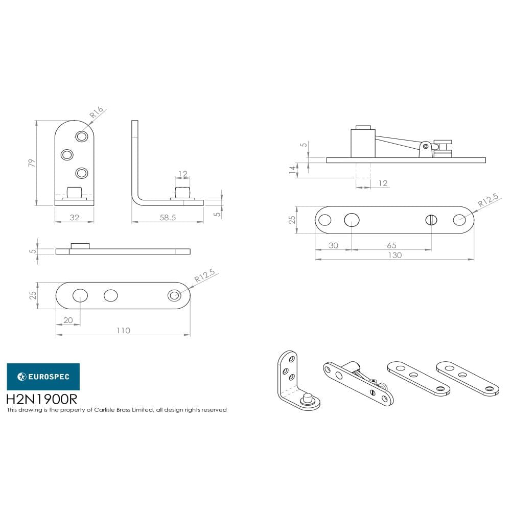 Eurospec Hinges Satin Stainless Steel / Ball Bearing Hinges Eurospec - Enduromax Standard Thrust Bearing Pivot Set - SSS