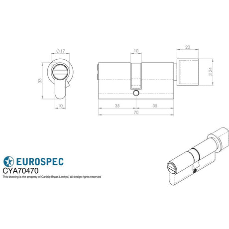Eurospec Locks & Latches Polished Chrome / 35 x 35mm / Euro Cylinder & Turn Eurospec - Euro Bathroom Cylinder and Turn - Polished Chrome