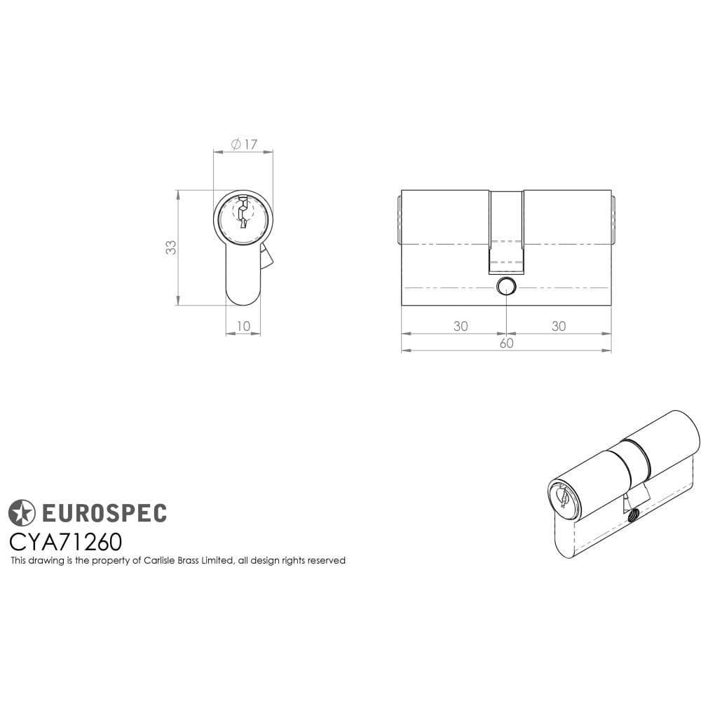 Eurospec Locks & Latches Satin Chrome / 30 x 30mm / Euro Double Cylinders Eurospec - Euro Double Cylinder - Satin Chrome