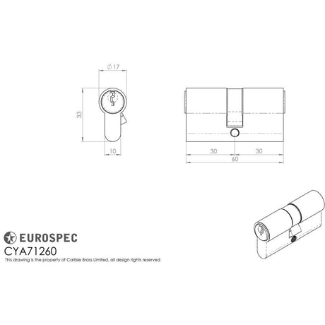 Eurospec Locks & Latches Satin Chrome / 30 x 30mm / Euro Double Cylinders Eurospec - Euro Double Cylinder - Satin Chrome