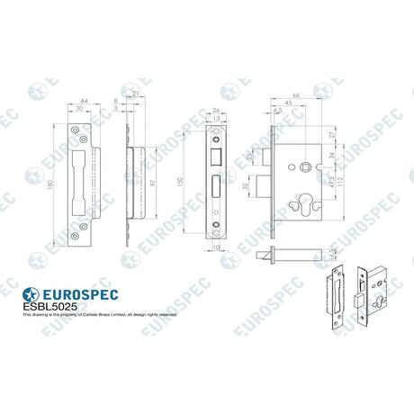 Eurospec Locks & Latches Satin Stainless Steel / Euro Profile Sashlocks / 2.5" / 65mm Eurospec - Euro Profile High Security Cylinder Sashlock (replacement lock case o
