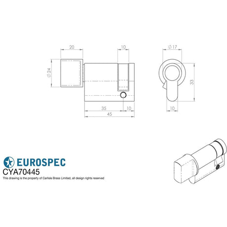 Eurospec Locks & Latches Polished Chrome / 35 x 10mm / Euro Cylinders Single Eurospec - Euro Single Thumbturn 45mm - Polished Chrome