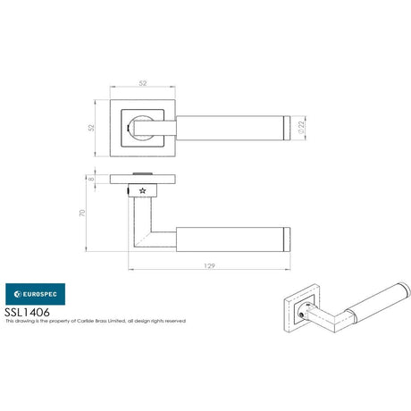 Eurospec Door Furniture Bright/Satin Stainless Steel / Square Rose Eurospec - Fagus Designer Lever on Sprung Square Rose - Bright/Satin Stainless S