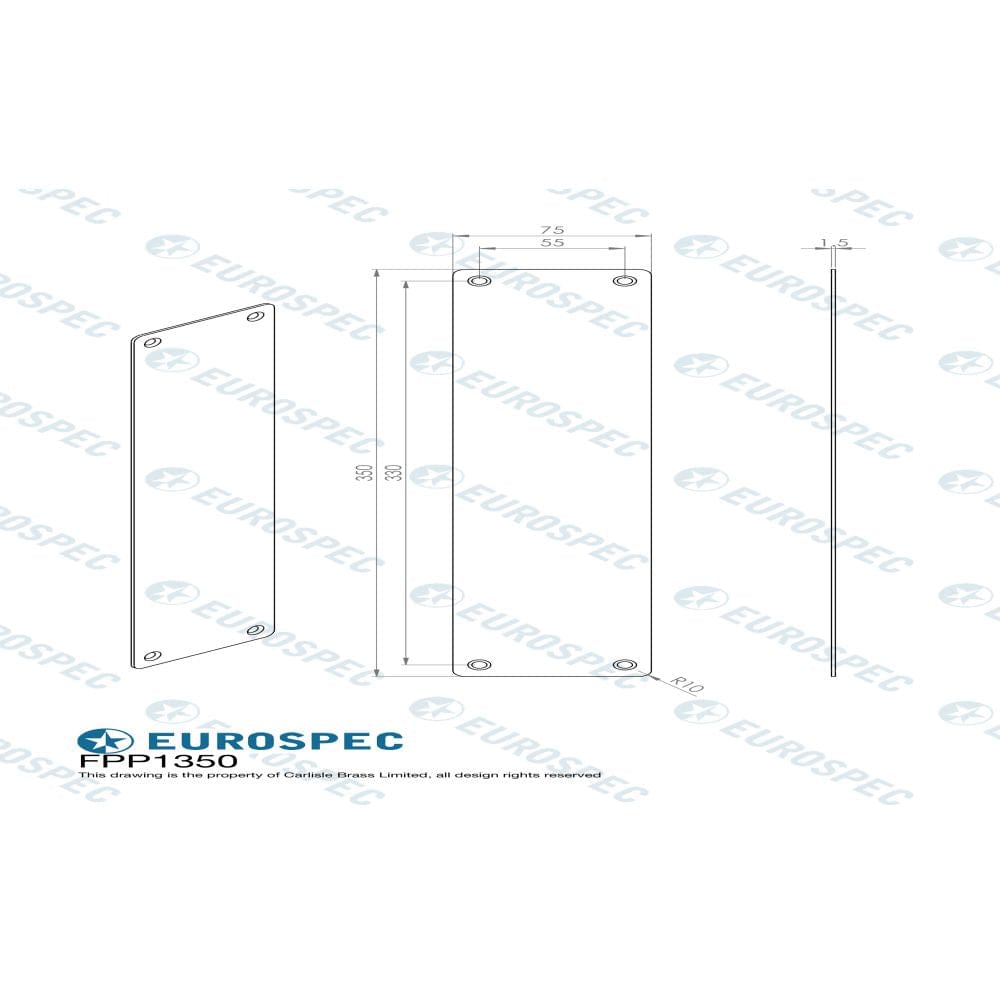 Eurospec Door Furniture Polished Stainless Steel / Finger Plates / 350 x 75mm Eurospec - Finger Plate Plain 350 x 75mm - PSS