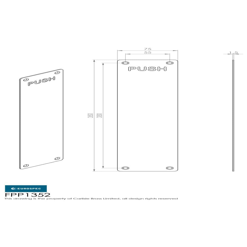 Eurospec Door Furniture Polished Stainless Steel / Finger Plates / 350 x 75mm Eurospec - Finger Plate Push 350 x 75mm - PSS