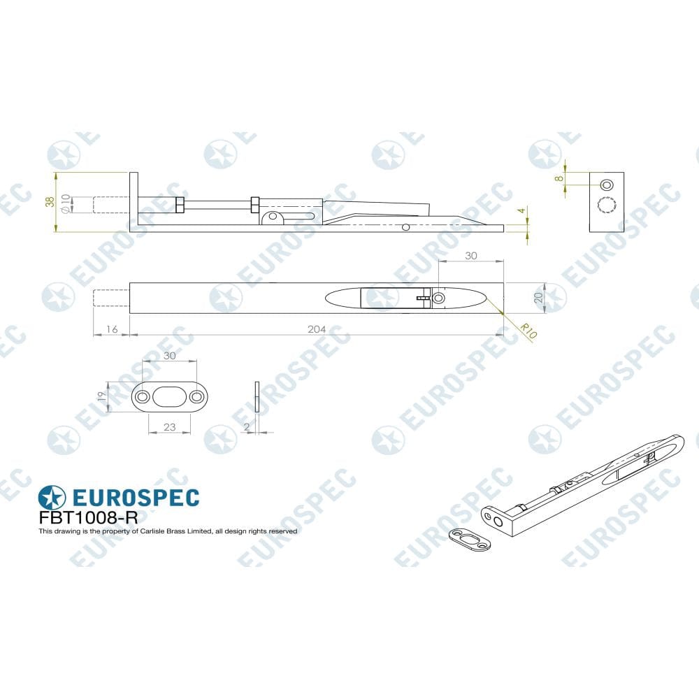 Eurospec Accessories Satin Stainless Steel / Flush Bolts Eurospec - Flush Bolt Radius - Satin Stainless Steel