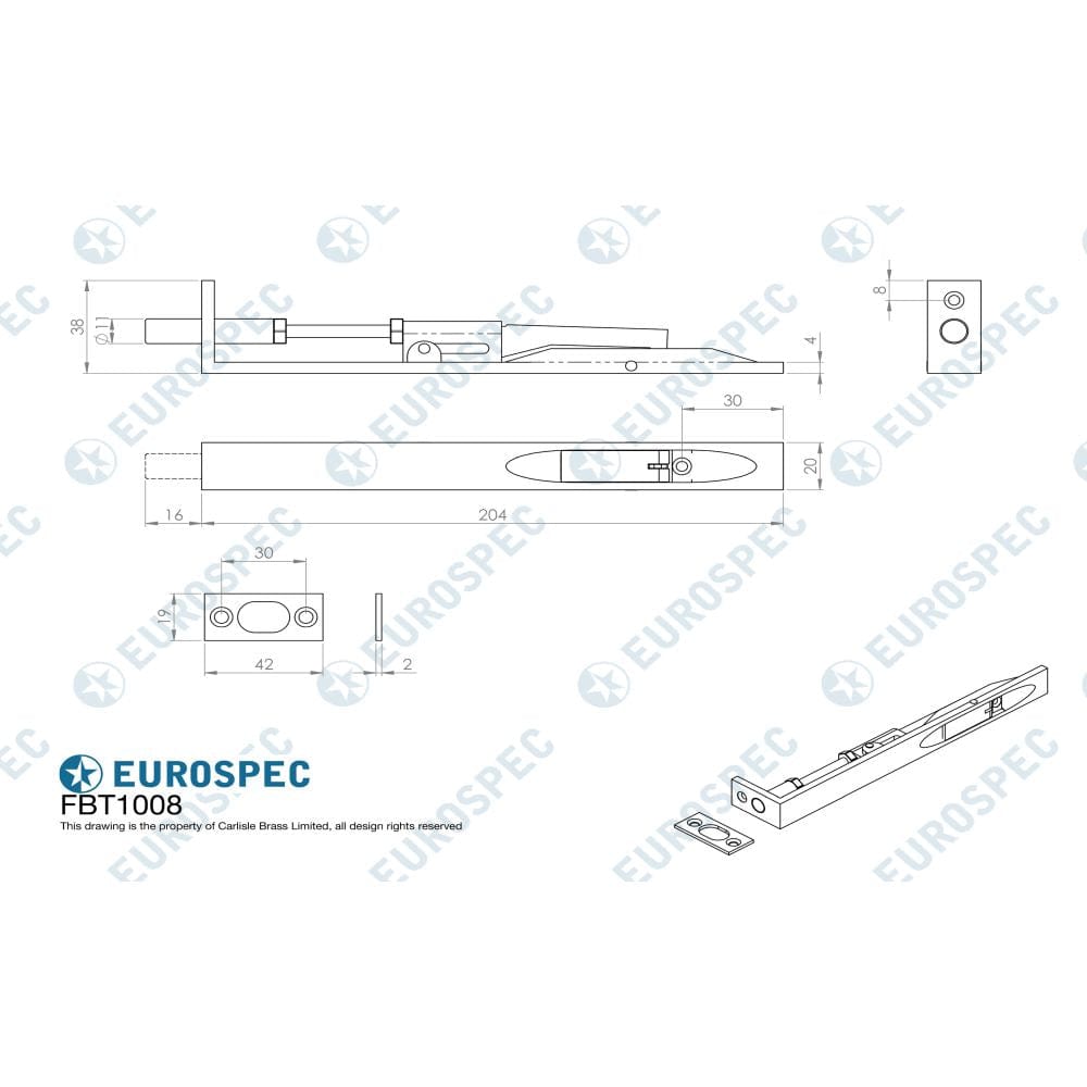 Eurospec Accessories Satin Stainless Steel / Flush Bolts Eurospec - Flush Bolt - Satin Stainless Steel