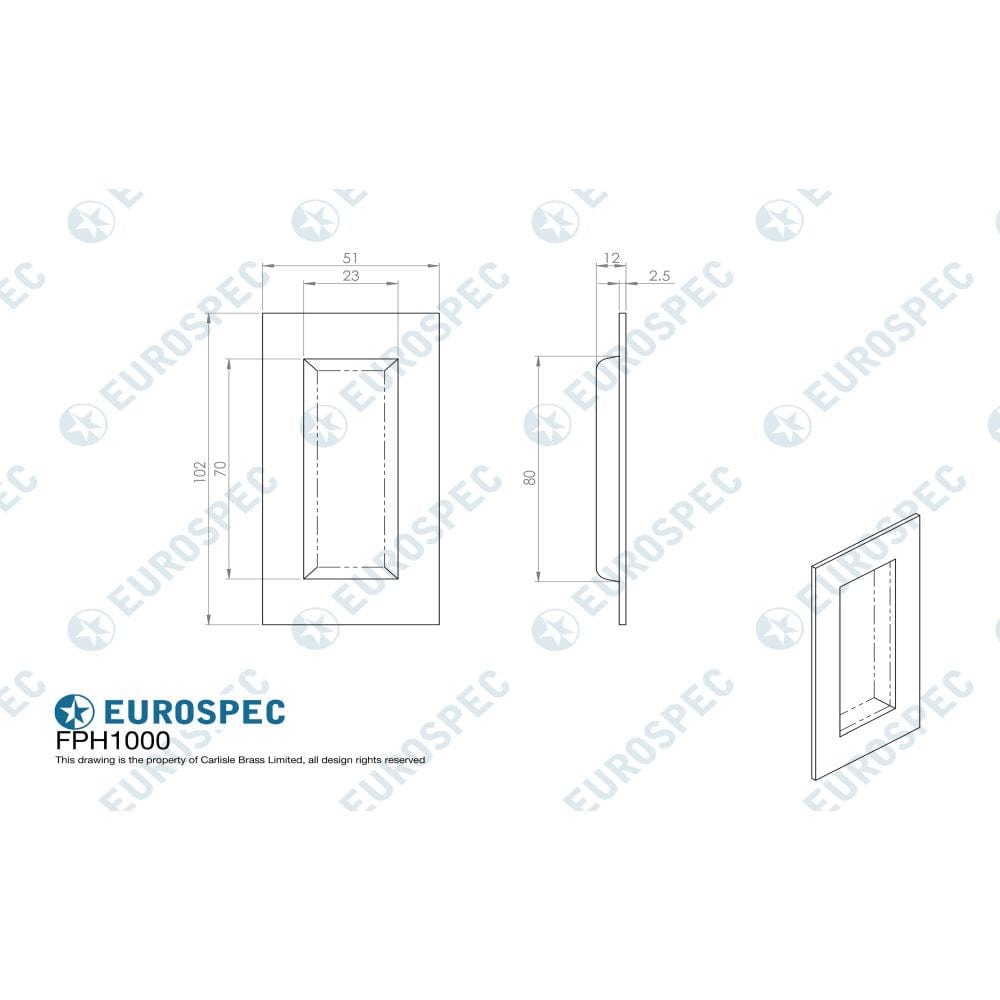 Eurospec Cabinet Hardware Polished Stainless Steel / Flush Handle / Rectangular Eurospec - Flush Pull - Bright Stainless Steel