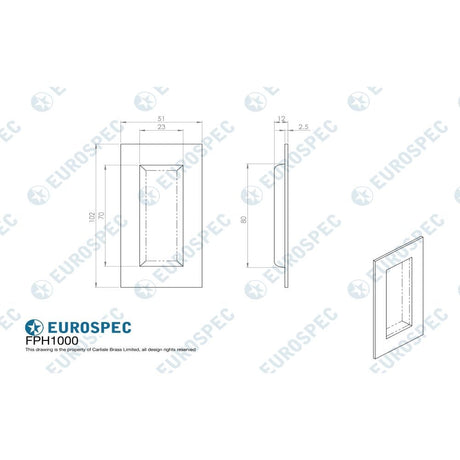 Eurospec Cabinet Hardware Satin Stainless Steel / Flush Handle / Rectangular Eurospec - Flush Pull - Satin Stainless Steel