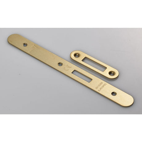 Eurospec Locks & Latches Satin Brass / DIN Accessory Pack Eurospec - Forend Strike and Fixing Pack to suit Din Euro Deadlock (Security) Ra