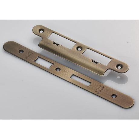 Eurospec Locks & Latches Antique Brass / DIN Accessory Pack Eurospec - Forend Strike and Fixing Pack to suit Din Euro Sash/Bathroom Lock (Se