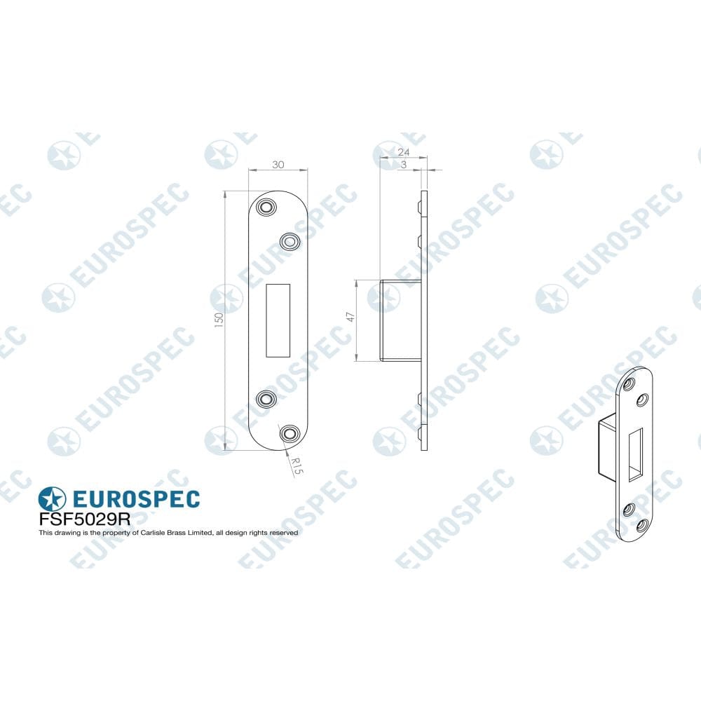 Eurospec Locks & Latches Satin Stainless Steel / Fixing Packs Eurospec - Forend Strike & Fixing Pack To Suit BS8621 Cylinder Deadlock-Satin St