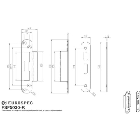 Eurospec Locks & Latches Satin Stainless Steel / Fixing Packs Eurospec - Forend Strike & Fixing Pack To Suit BS8621 Cylinder Sashlock-Satin St