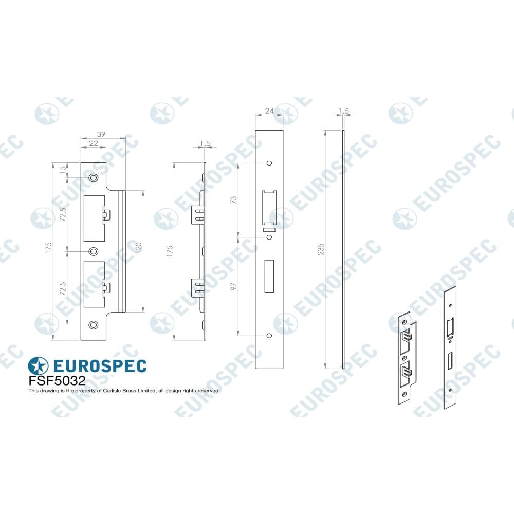 Eurospec Locks & Latches PVD / DIN Accessory Pack Eurospec - Forend Strike & Fixing Pack To Suit Din Escape Lock-PVD-Square Forend