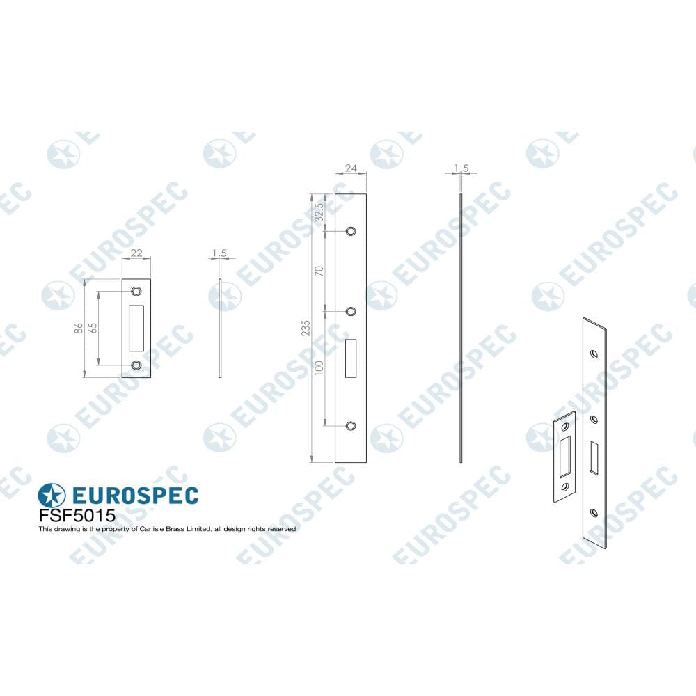Eurospec Locks & Latches PVD / DIN Accessory Pack Eurospec - Forend Strike & Fixing Pack To Suit Din Euro Deadlock-PVD-Square Fore