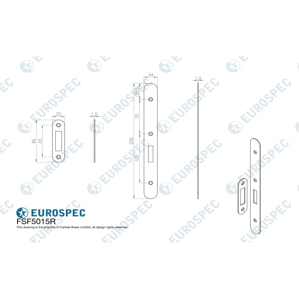 Eurospec Locks & Latches Satin Stainless Steel / DIN Accessory Pack Eurospec - Forend Strike & Fixing Pack To Suit Din Euro Deadlock-Satin Stainless