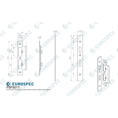 Eurospec Locks & Latches PVD / DIN Accessory Pack Eurospec - Forend Strike & Fixing Pack To Suit Din Euro Sash/Bathroom Lock-PVD-S