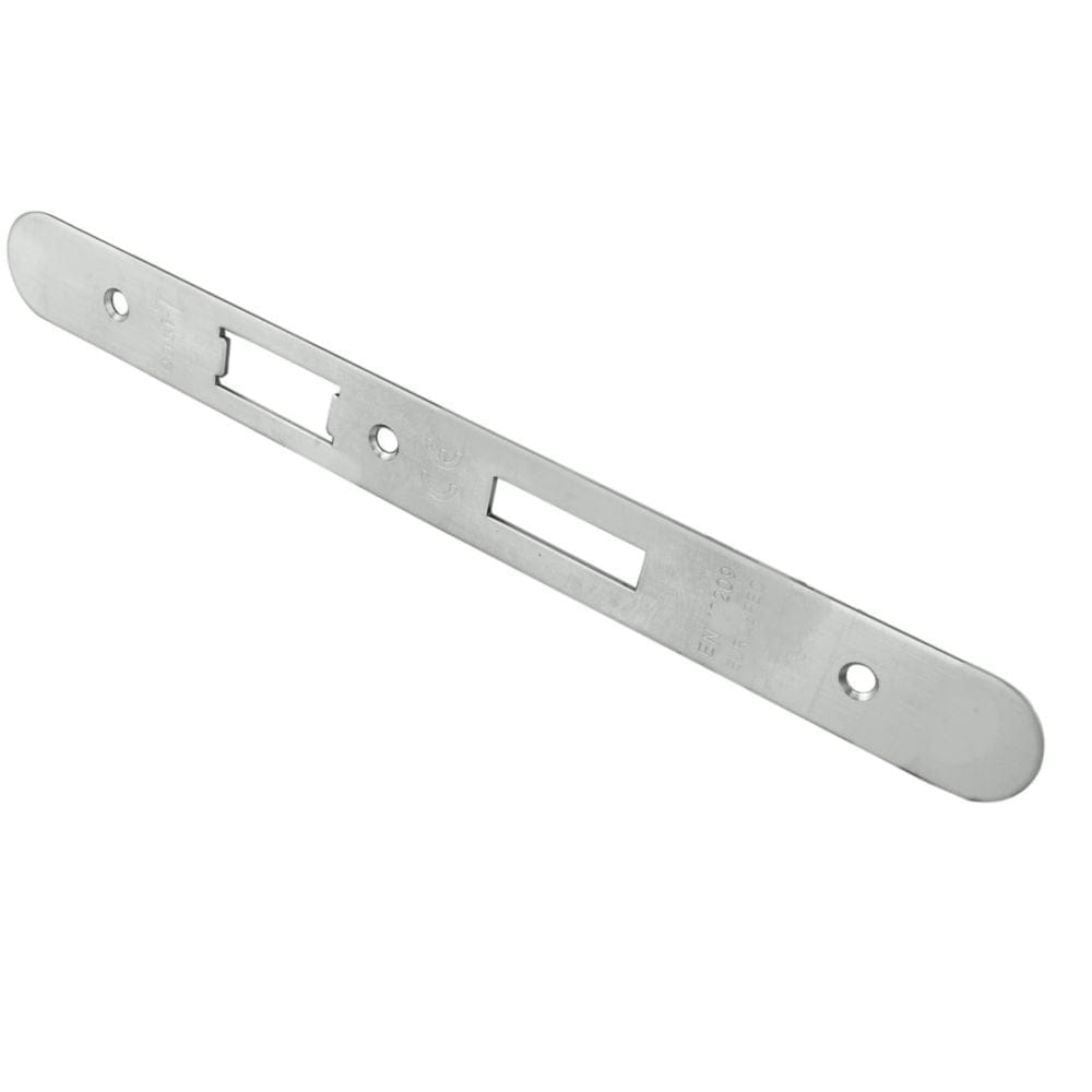 Eurospec Locks & Latches Satin Stainless Steel / DIN Accessory Pack Eurospec - Forend Strike & Fixing Pack To Suit Din Euro Sash/Bathroom Lock-Satin