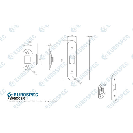 Eurospec Locks & Latches Bright Stainless Steel / Fixing Packs Eurospec - Forend Strike & Fixing Pack To Suit Flat Latch FLL5030-Bright Stainle