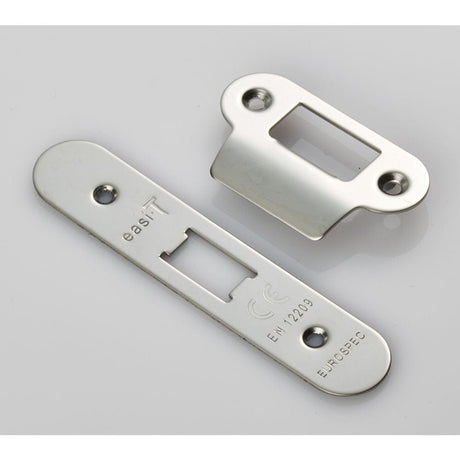 Eurospec Locks & Latches Bright Stainless Steel / Fixing Packs Eurospec - Forend Strike & Fixing Pack To Suit Flat Latch FLL5030-Bright Stainle