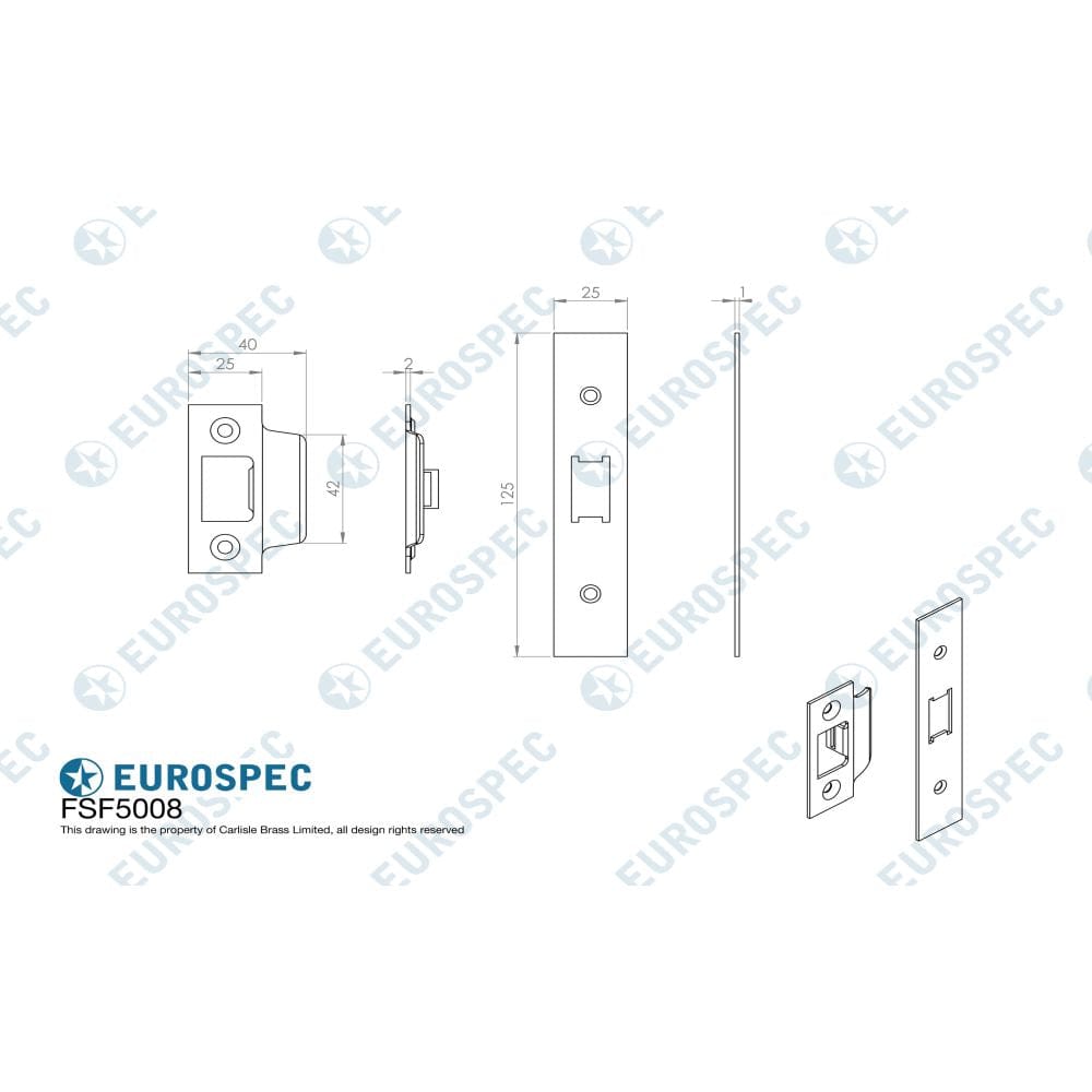 Eurospec Locks & Latches PVD / Fixing Packs Eurospec - Forend Strike & Fixing Pack To Suit Flat Latch FLL5030-PVD-Square For