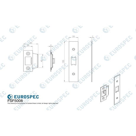 Eurospec Locks & Latches PVD / Fixing Packs Eurospec - Forend Strike & Fixing Pack To Suit Flat Latch FLL5030-PVD-Square For