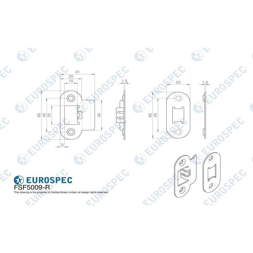 Eurospec Locks & Latches Matt Black / Fixing Packs Eurospec - Forend Strike & Fixing Pack to suit Heavy Duty Tubular Latch Radius